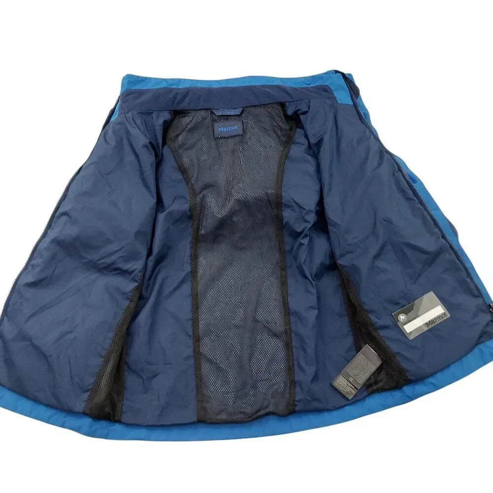 Marmot Jacket Kids Small Blue Softshell Hooded Full Zip Snap Outdoor Travel